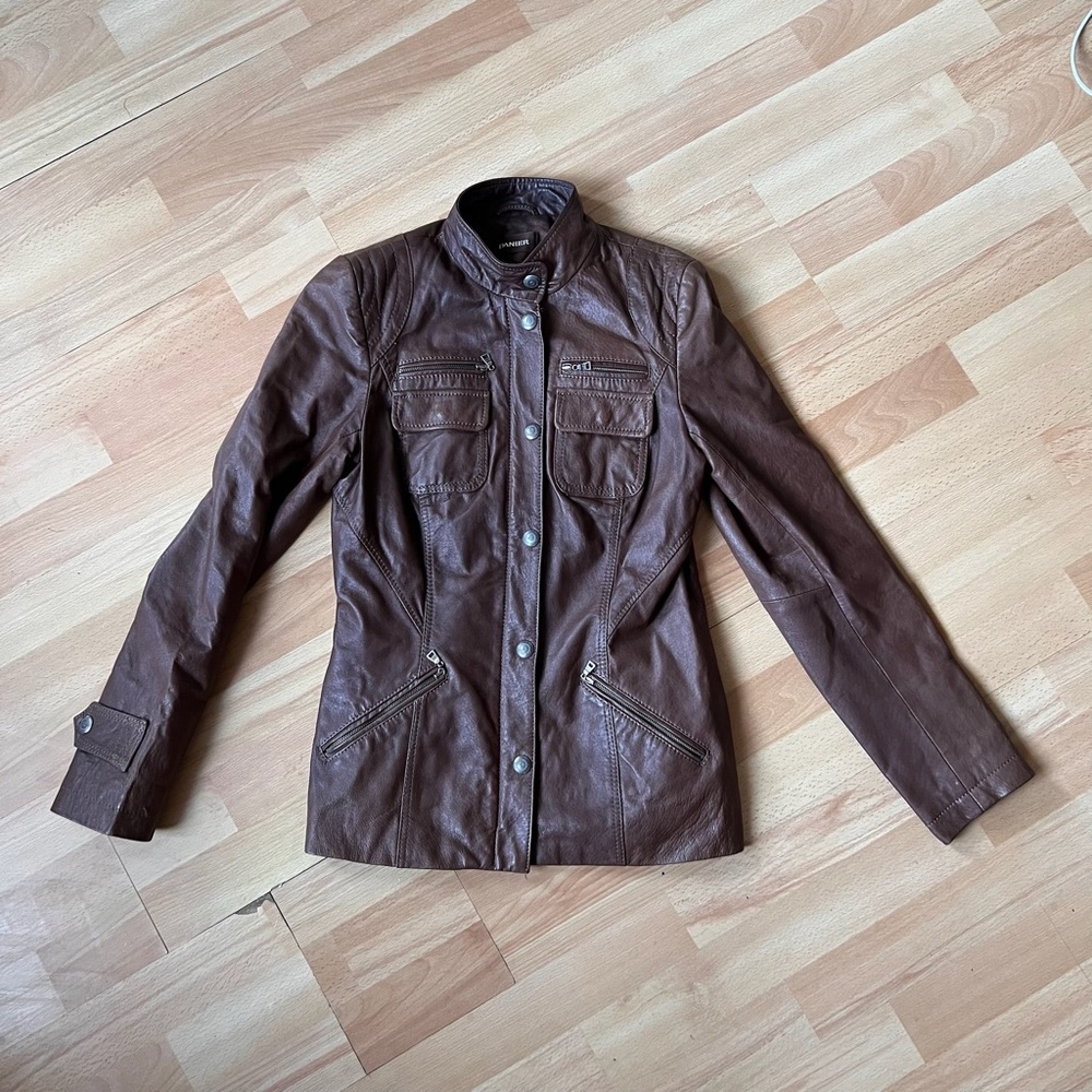 Danier Milk Chocolate Leather Military Style Field Jacket XS